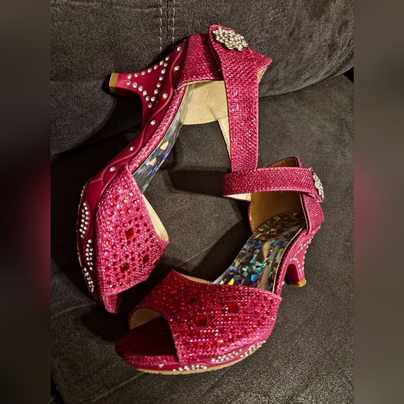 LUCKY TOP Sparkling bling pink heels sz2 - Picture 4 of 16